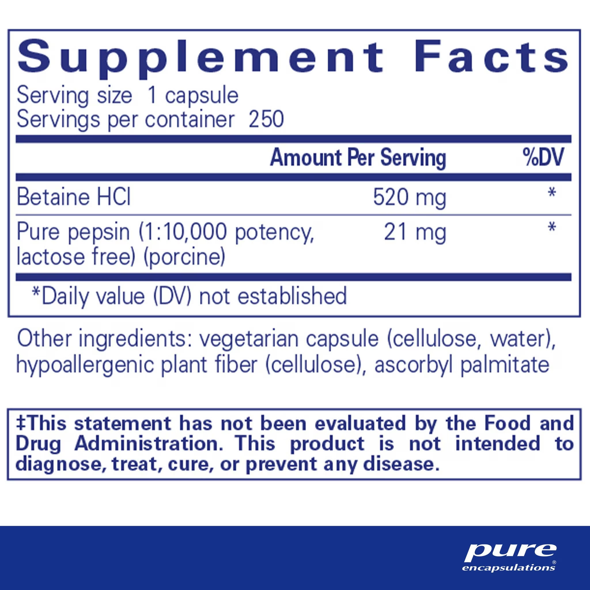 Betaine HCl Pepsin (250 capsules)
