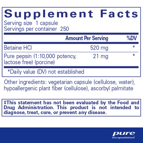 Betaine HCl Pepsin (250 capsules)