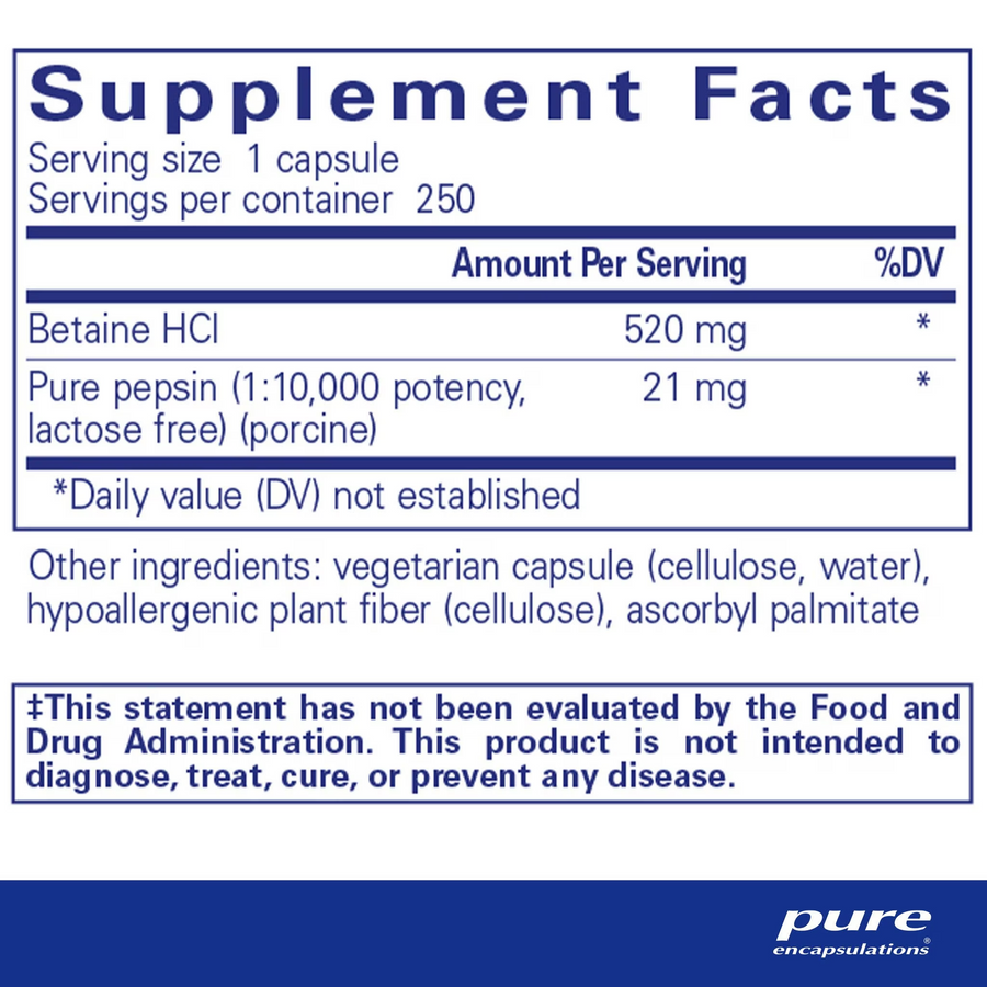Betaine HCl Pepsin (250 capsules)